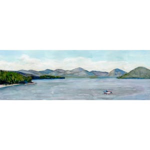 Ashokan Reservoir print, wide panorama wall art print of painting of the Catskill Mountains and reservoir, paper or stretched canvas