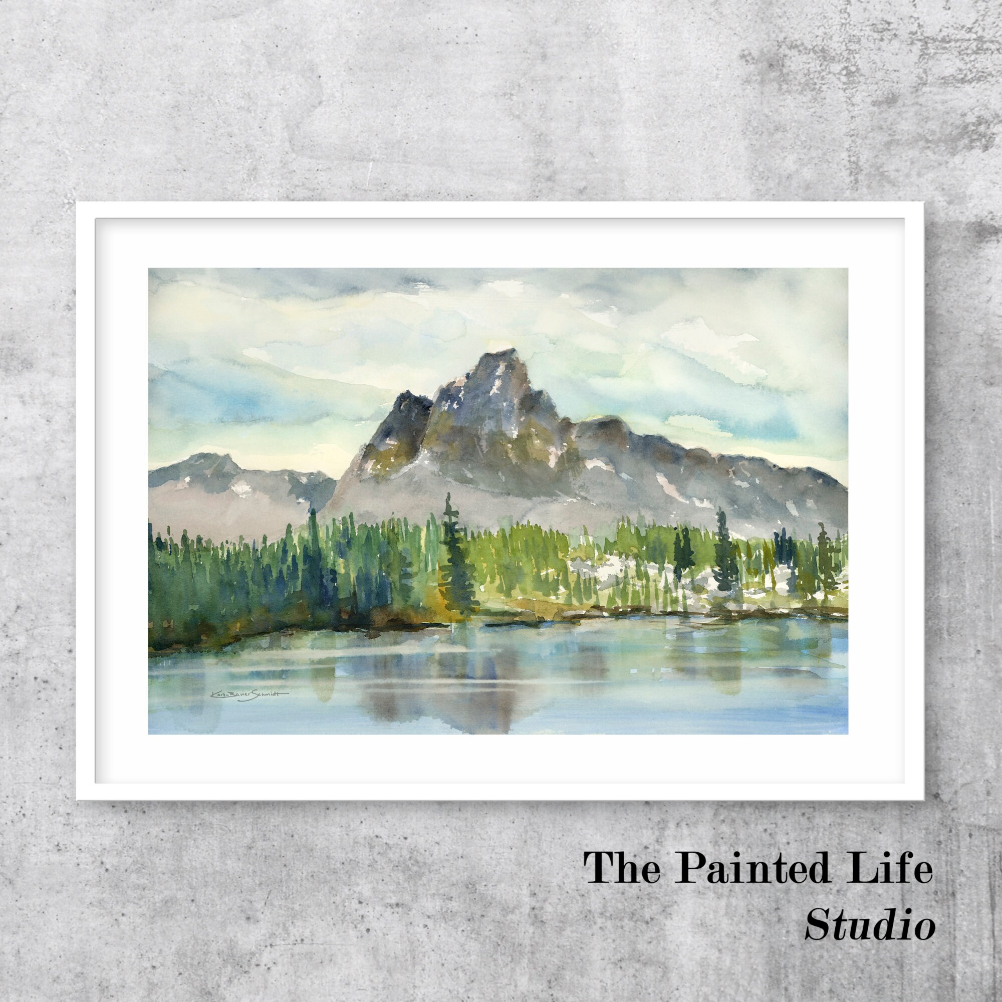 Sawtooth Range Watercolor Print: Alice Lake, Idaho Mountains