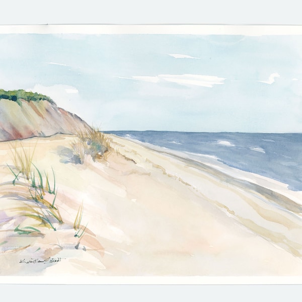 Shoreline original painting, dunes and beach watercolor painting, one of a kind artwork