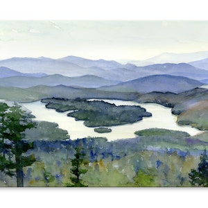 Lake Placid CANVAS gallery-wrapped print of original watercolor painting, various sizes available, Adirondack style decor