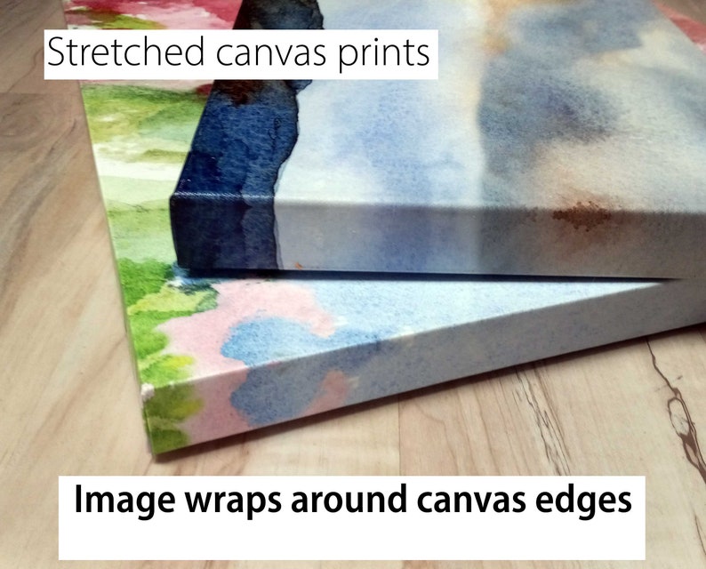 May include: Two stretched canvas prints with a watercolor design. The image wraps around the edges of the canvas.