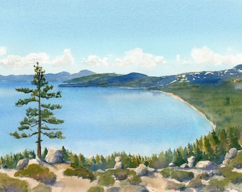 Monkey Rock, Lake Tahoe Watercolor Print: View from trail, Incline Village