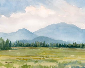 Adirondack Loj Rd: Adirondacks Art Print, Watercolor Painting, ADK Loj & High Peaks