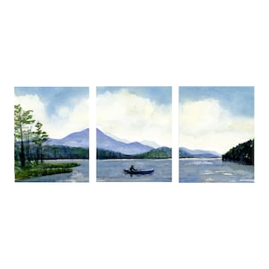 Schroon Lake Fishing Art Print Set: Adirondack Triptych Wall Art