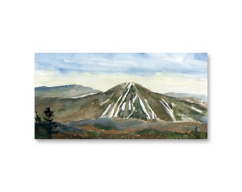 Okemo Mountain art print, watercolor painting of Okemo Ski area in the Green Mountains of Vermont, various sizes available, gift for skier