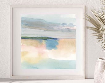 Coastal Abstract Art Print: contemporary painting in pastel hues, paper or stretched canvas prints