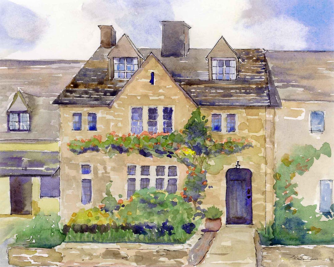 Cotswold Cottage Print: English Stone House, Paper or Stretched Canvas ...