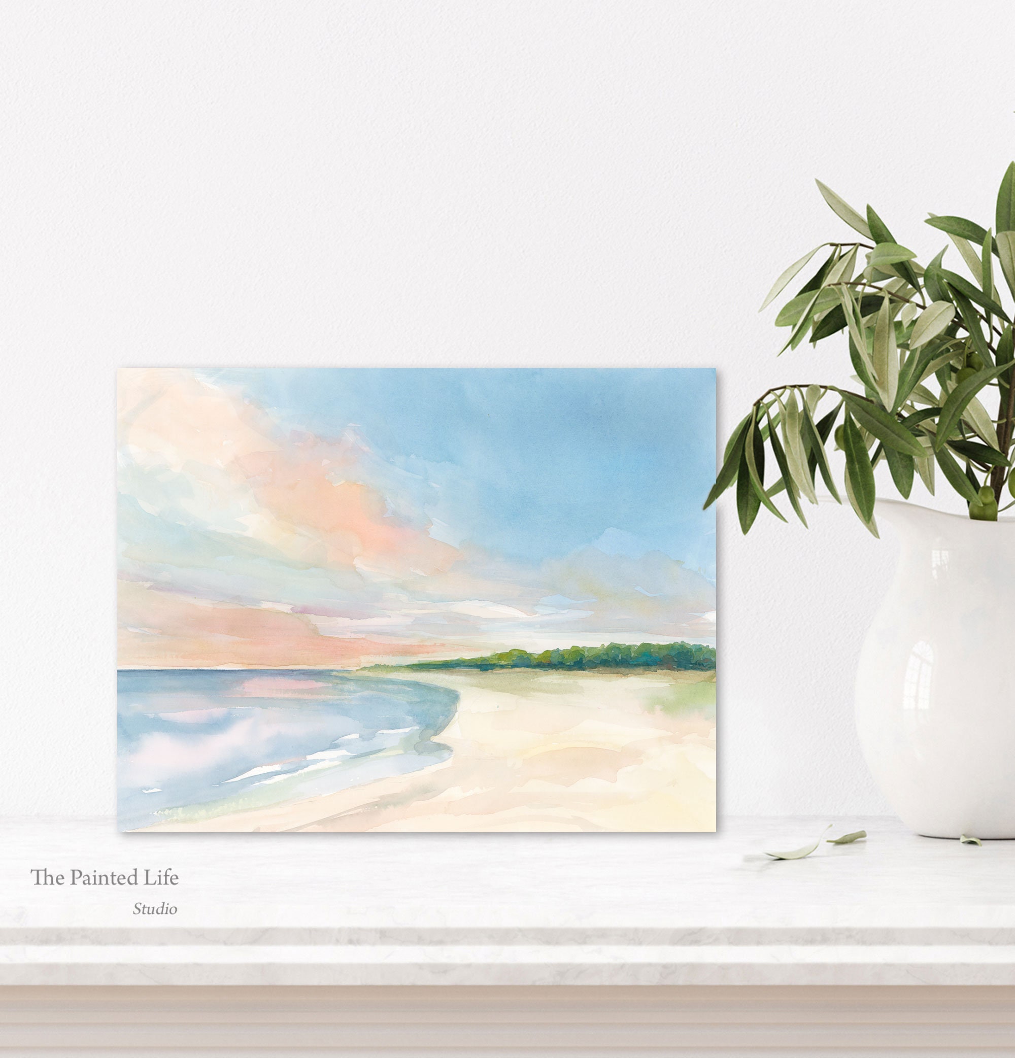 Coastal Art Original Painting, Beach and Shoreline Watercolor Painting ...