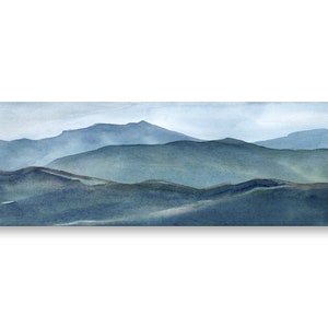 Blue Ridge Mountain Watercolor Art Print: Panoramic Landscape