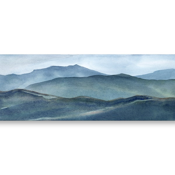 Blue Ridge Mountain Layers art print, wide panoramic contemporary landscape watercolor wall art prints in various sizes