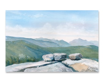 Adirondacks Watercolor Print: Balanced Rocks Hiking Trail Art