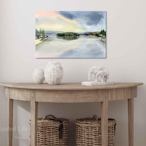 Vashon Island Sunset Watercolor Art Print: Puget Sound Coastal Landscape