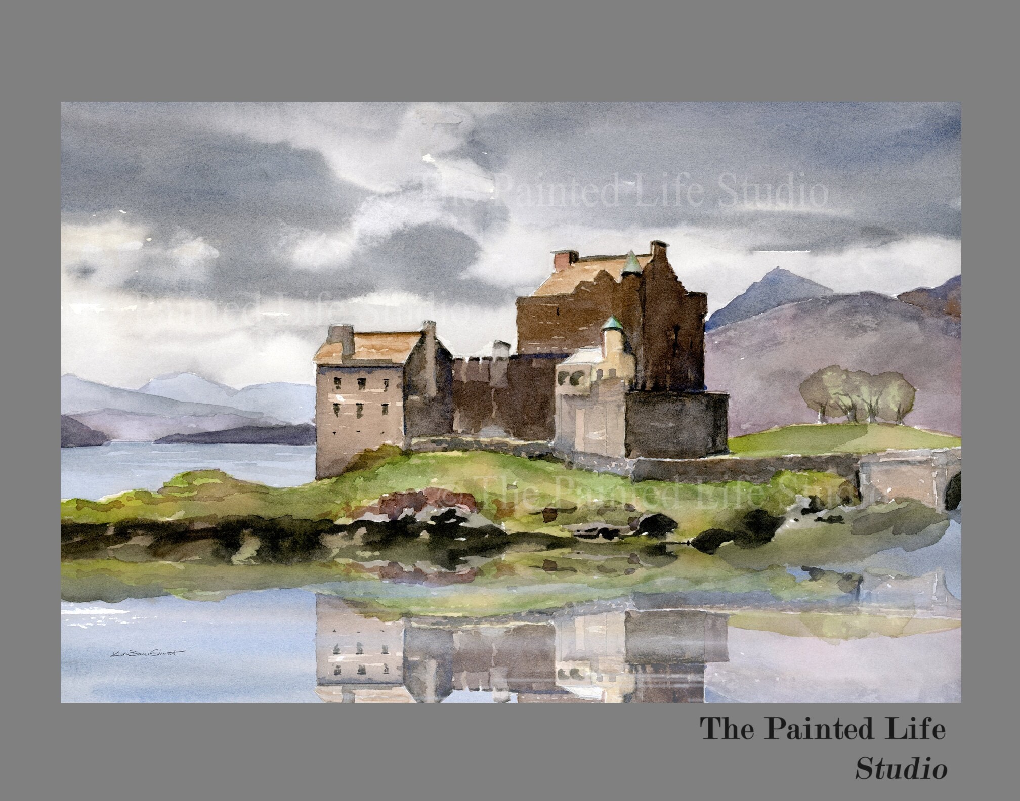 Scottish Castle Eilean Donan Wall Art Print of Watercolor Painting,  Scotland Highlands, Various Sizes Available 