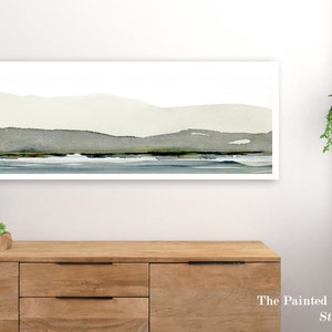 Panoramic Mountainscape Art Print: Neutral Watercolor, Minimalist Style