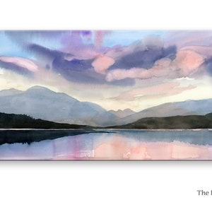Sunset Over Ben Nevis, Scotland: Watercolor Mountain Lake Art Print