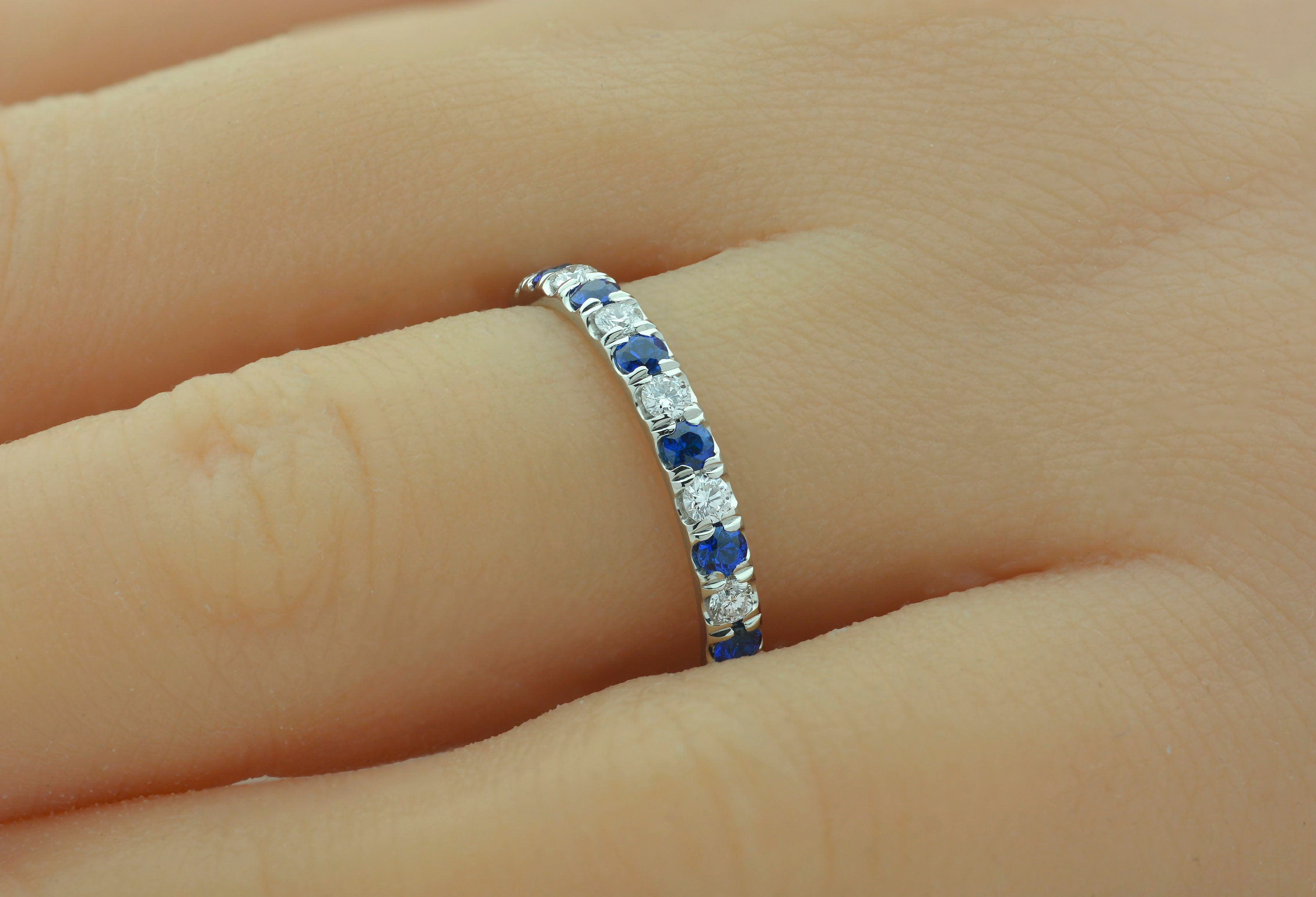 Sapphire Platinum Diamond Alternating Stone Eternity Etsy Australia