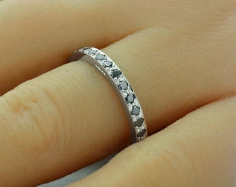 Black Diamond pave set platinum 2.5mm Wide Full Eternity / Wedding Ring in 950 Platinum