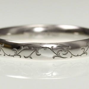 platinum wedding ring vine leaf engraved ladies wedding band ring engagement ring birthday present    hatton garden london jewellers