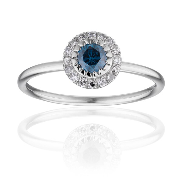 blue diamond halo platinum engagement ring / halo engagement ring / diamond engagement ring / hatton garden london jewellers