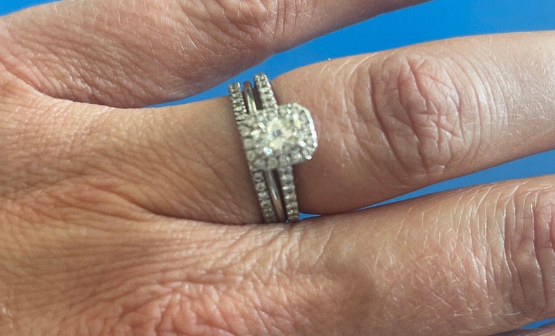 platinum 1.3mm halo plain wedding band. Halo wedding ring Hatton garden london wedding ring Milla munis spacer ring image 3