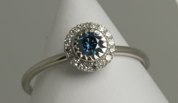 Blue diamond halo engagement ring deals