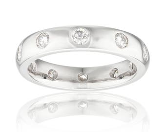 platinum brilliant cut diamond 4mm rub over set wedding ring set with 10 brilliant VS2