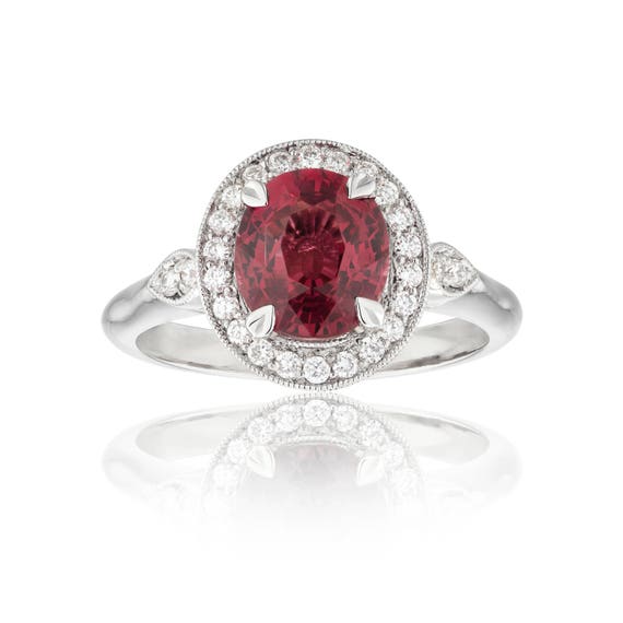 Rubellite and Diamond Platinum Halo Engagement Ring Hatton Garden