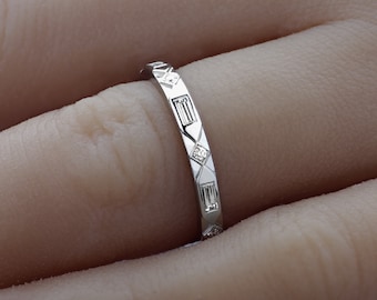 Platin Baguette Diamant Ring / Full Eternity Platin Diamant Ehering 2.2MM / Baguette & Runde Diamanten Set in 950 Platin / PT950