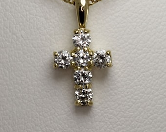 18ct yellow gold diamond cross .42ct six stone yellow gold ladies cross pendant princess cut diamond   hatton garden london jewellers