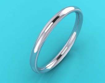 PLATINUM 2mm ring millgrain edge court wedding ring  band /millgrain wedding Ring platinum  950   / eternity ring / engagement ring