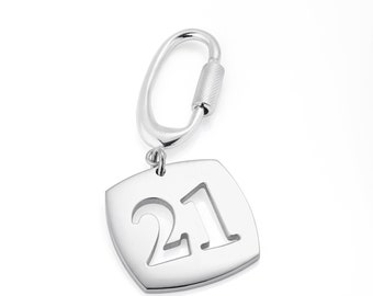 Solid Silver 21st Birthday Keyring-Keychain - Personalised Sterling Silver Key Ring-Custom Engraved Option on The Back-Gift For Men & Women