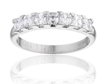 asscher cut diamond platinum shared prong eternity ring  made in our leather lane shop