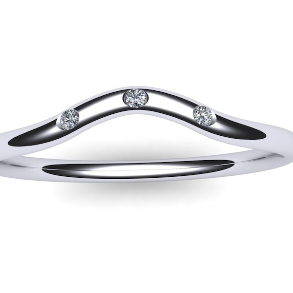 PLATINUM  950 1.5mm diamond  curved  ring / slim ring / shaped ring / Wedding Band / wedding Ring / eternity ring / HATTON GARDEN