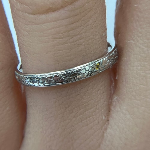 Platinum 3mm Wedding Ring Flower Engraved Ladies Wedding Band Etsy