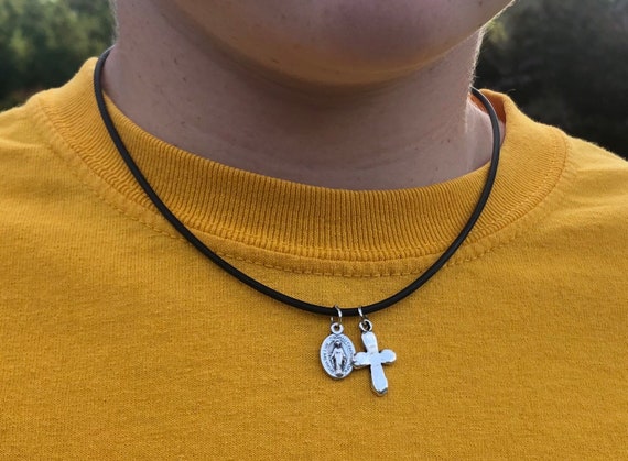 Boys Sports Stretch Necklace With Breakaway Clasp Cross and