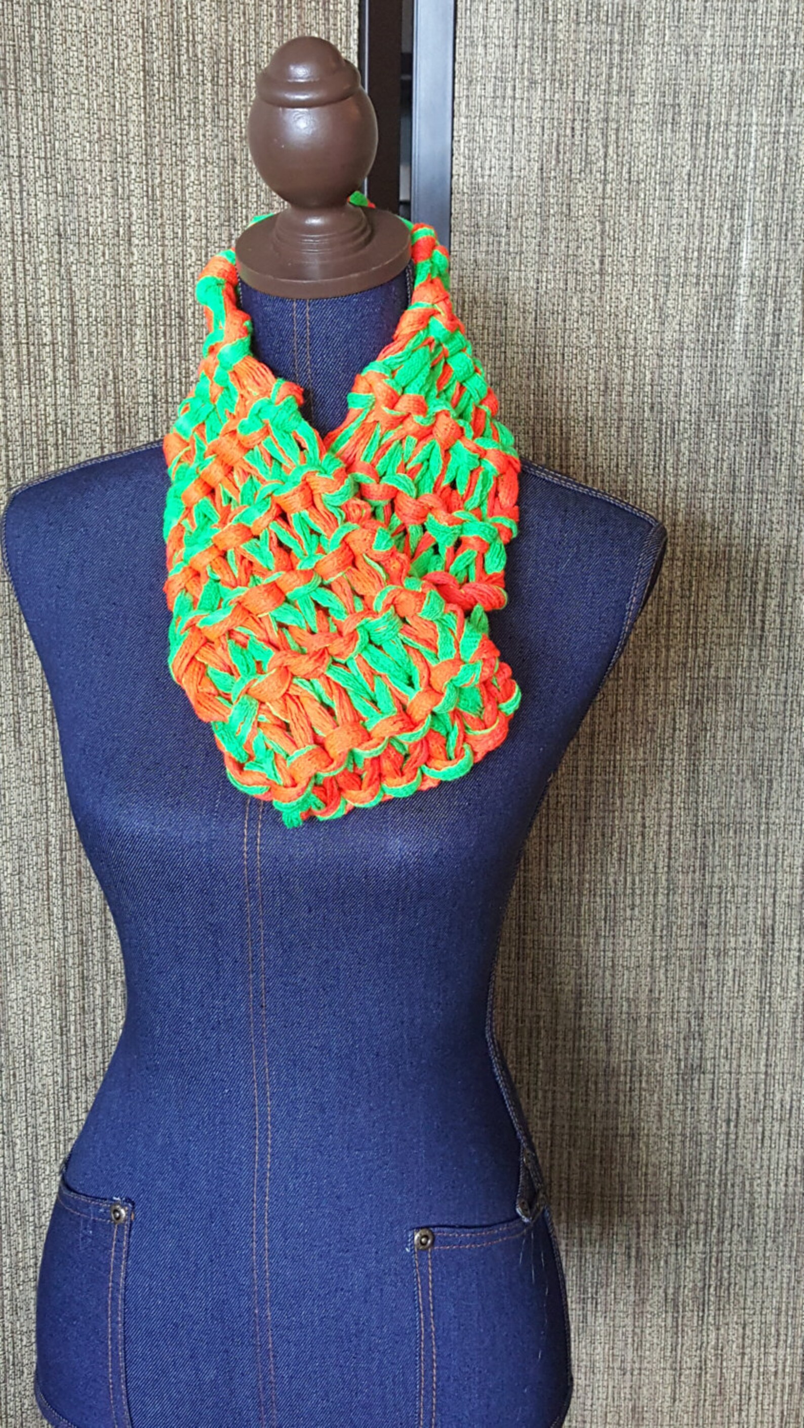 Orange and Green Neon knit scarf or cowl Etsy