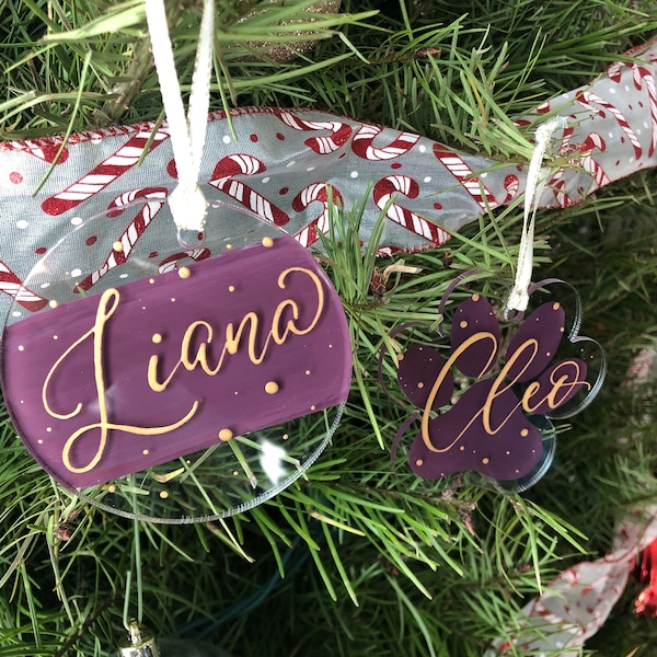 Handmade Custom Personalized Hand Lettered Calligraphy Name Holiday Christmas Ornament