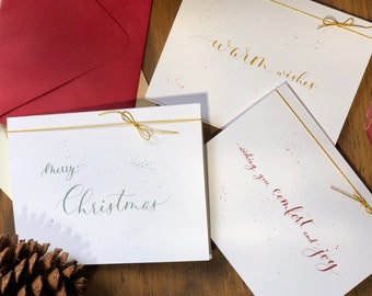 Holiday Christmas Shimmer Metallic Handwritten Calligraphy Handlettered Greeting Card