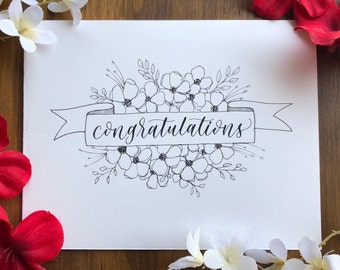 Handmade Calligraphy Greeting Card - Congratulations Card