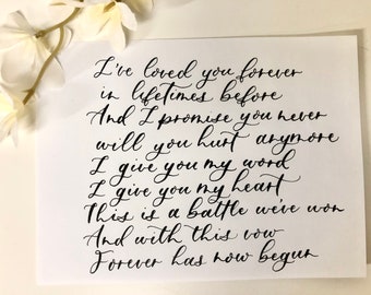 Custom Handwritten Calligraphy Vows Quote Valentine's Day Gift