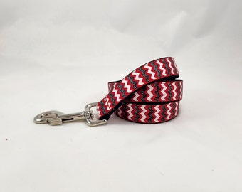 Dog Lead / Leash - Black Sparkle, Black and White Chevron on Red