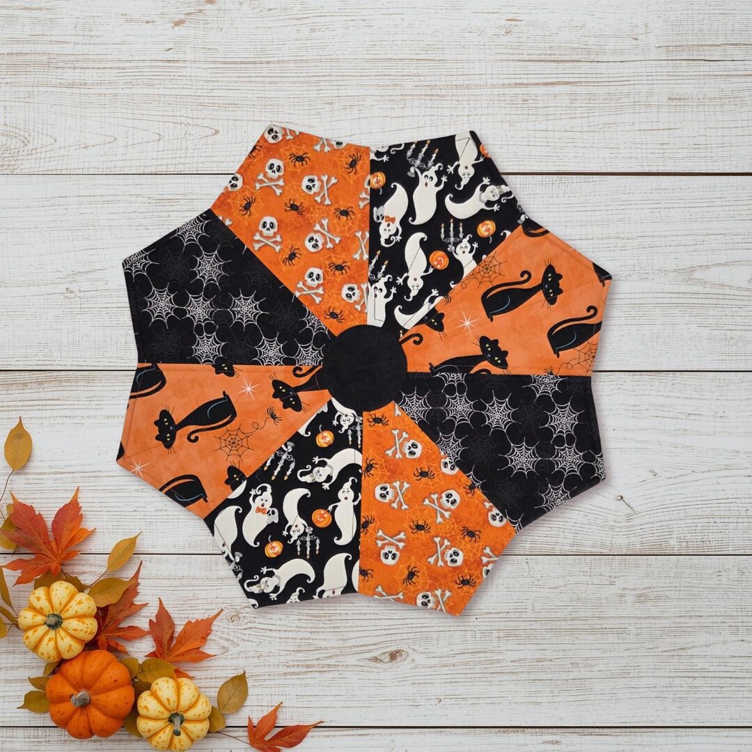 Halloween Table Topper, Reversible: Spooky Halloween and Floral ...