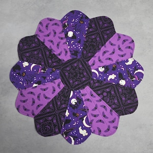 Halloween Quilted Table Topper, Round Reversible Gothic Witch Decor