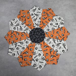Halloween Quilted Table Topper, Round Reversible Glow-in-the-Dark Skeleton Cat Decor