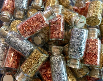 6 Large Bottles of. Gold Silver Copper Leaf Flakes. Best price online !!