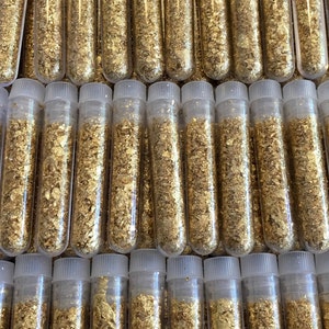 13 Large 3ml Vials.. Filled Full of Gold Leaf Flakes .. Lowest price online !!..+ Fast Shipping!