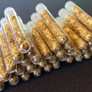 12 Large 3ml Vials.. Filled Full of Gold Leaf Flakes .. Lowest price online !!..+ Fast Shipping!