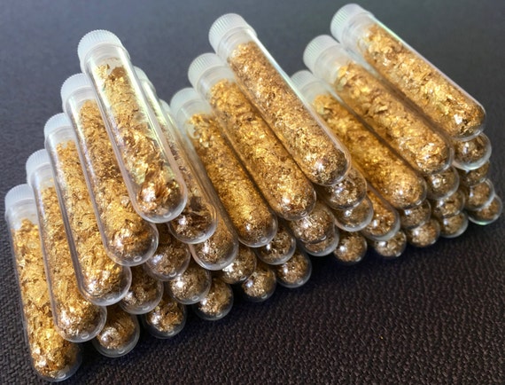10 .5 ML GLASS JAR OF 24K GOLD LEAF FLAKES LOT X 10 FREE SHIPPING