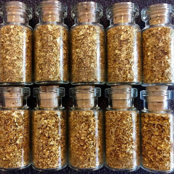 10 Large Bottles of Gold Leaf Flakes  .. Lowest price online !!..+ Fast Shipping!