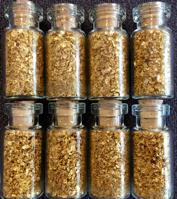 100 .5 ML GLASS JARS OF 24K GOLD LEAF FLAKES LOT X 100 FREE SHIPPING